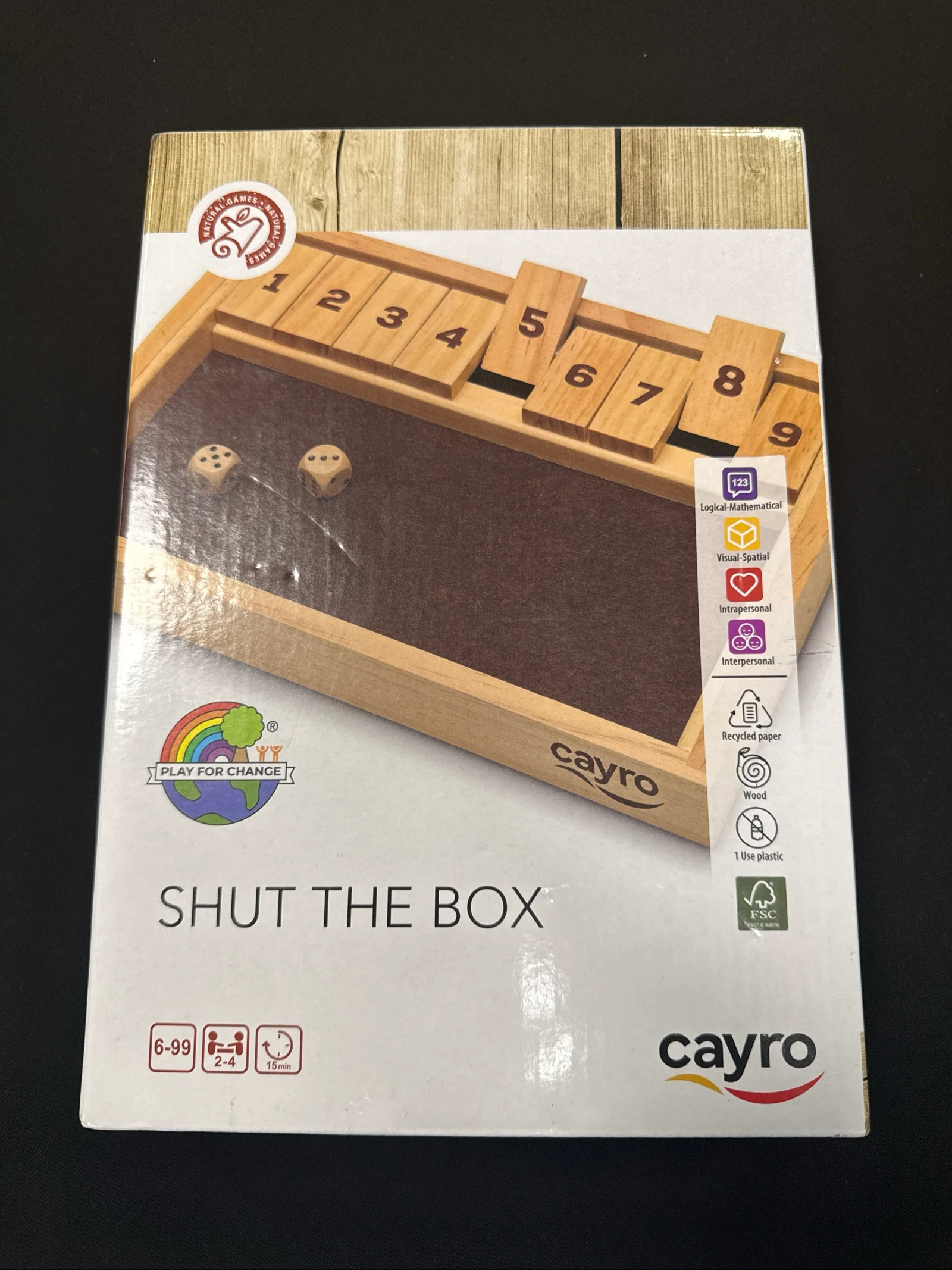 Juego de mesa Shut The Box Cayro de madera 2-4 jugadores